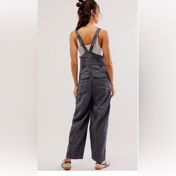 Free People Leonie Menswear One Piece Overall Pleated Adjustable Straps Tweed - Picture 3 of 8